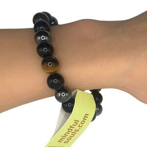 Mindful Souls Triple Stone Protection Bracelet Hematite Tigers Eye Obsidian